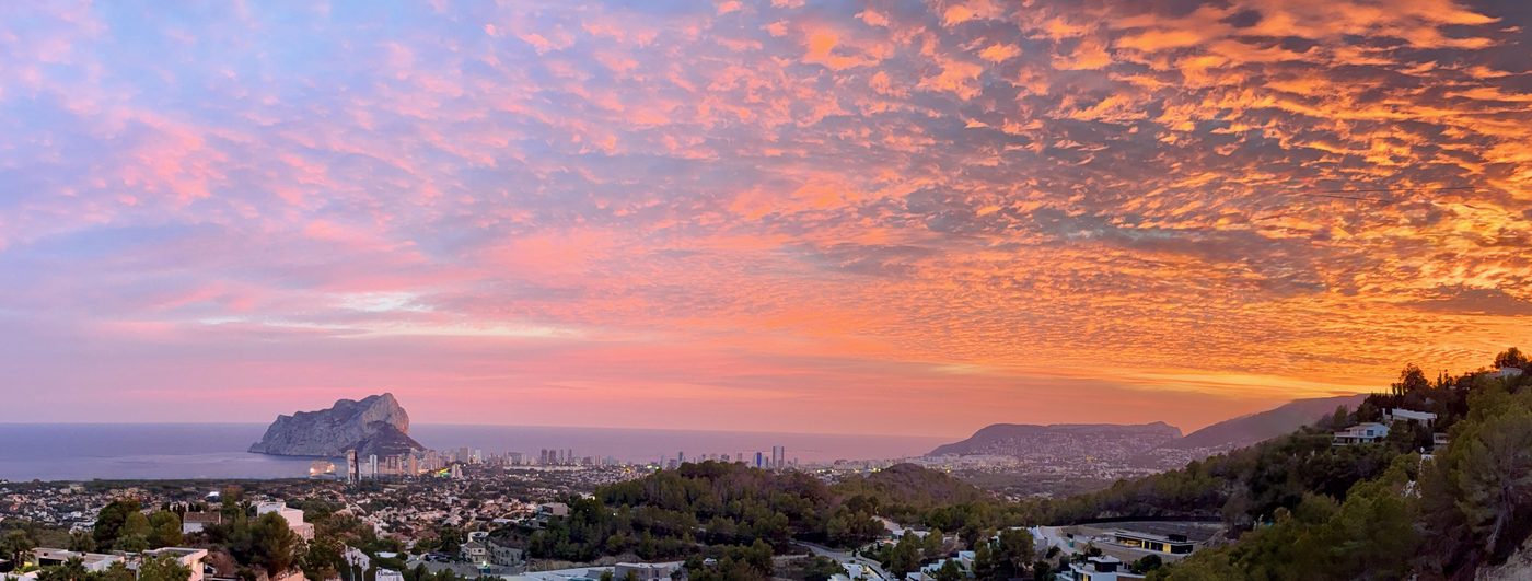 Panoramic sunrise over Calpe and Peñón de Ifach from Benissa